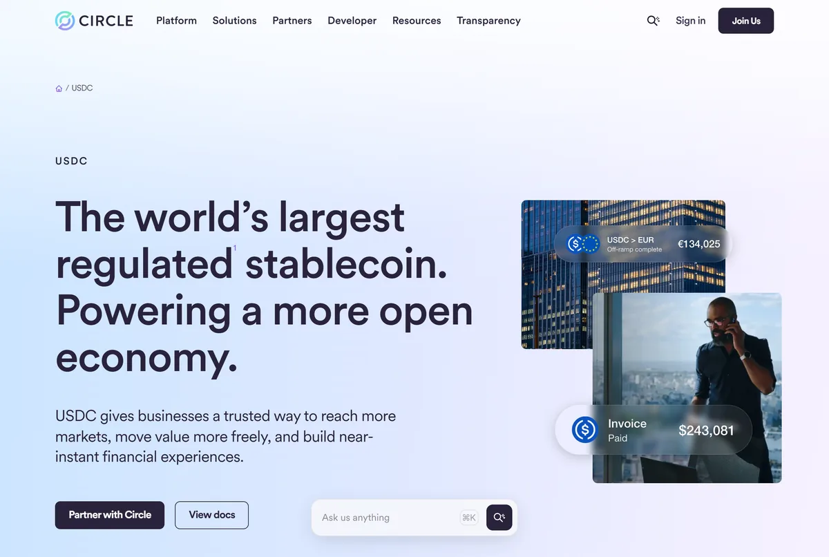 Circle 的 USDC 官网首页