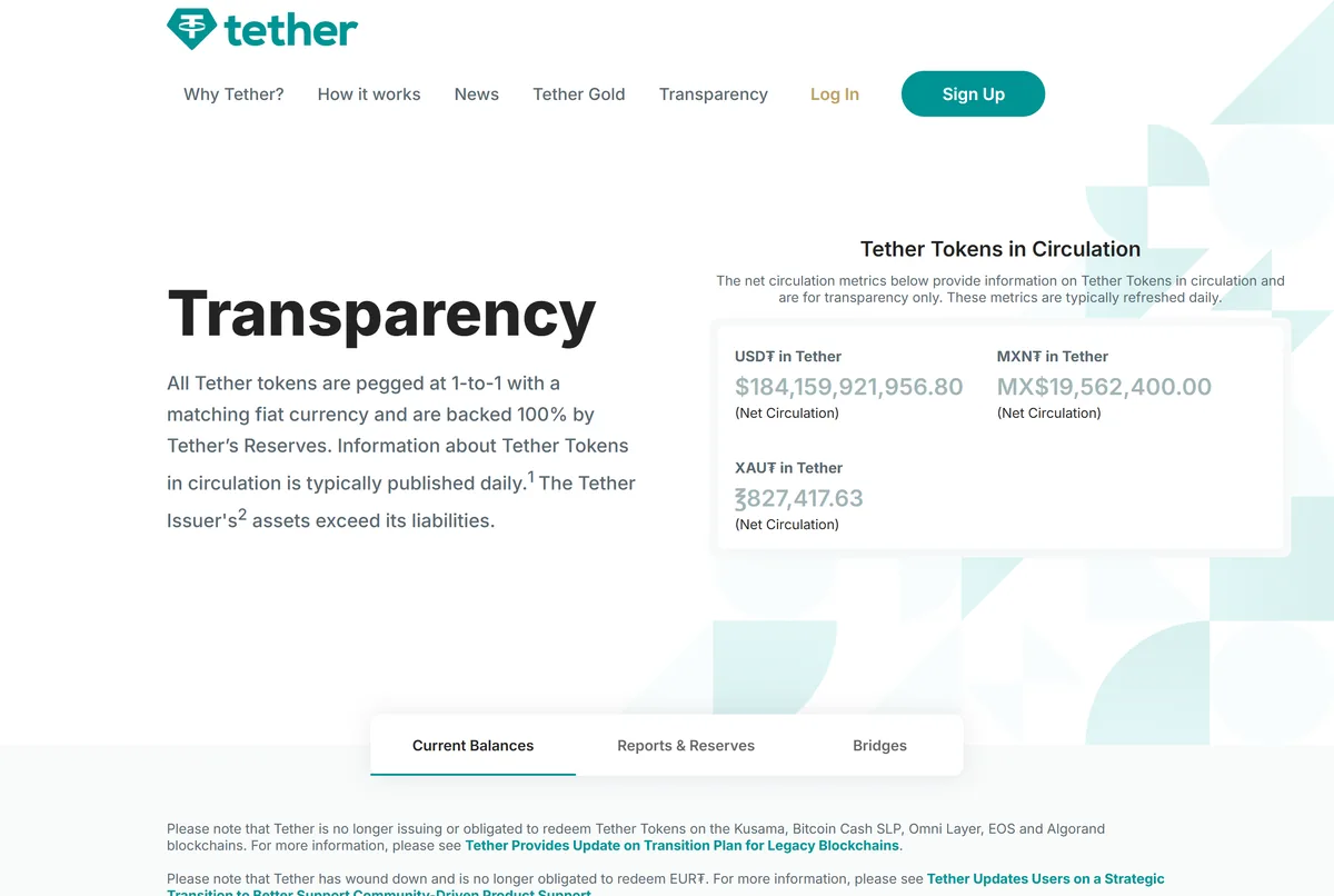 Tether 透明度页首屏